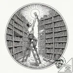 Photo of a librarian on a ladder, reaching fo… – tattoo sketch (№1752792812_0, 17.07.2025 22:53) — tattoovalue.net