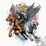 A graphic novel style tattoo of geralt fighti… – tattoo sketch (№1752793133_0, 17.07.2025 22:58) — tattoovalue.net