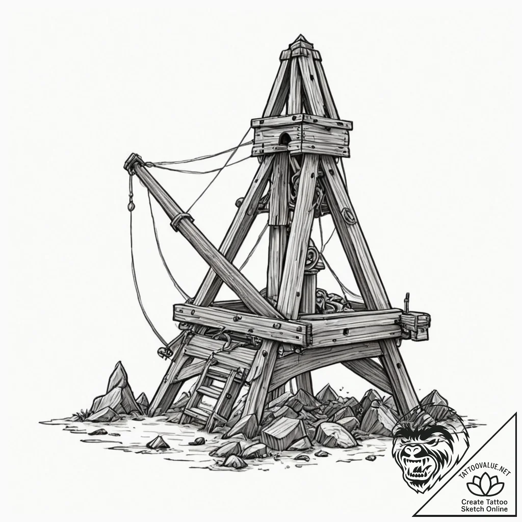 Tattoo sketch a medieval trebuchet or catapul... - tattoo sketch (№1752793688_0, 17.07.2025 23:08) — tattoovalue.net