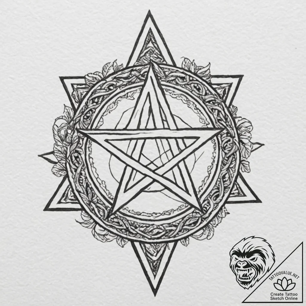 Pentagram, tattoo drawing outline, muted colo... - tattoo sketch (№1752793926_0, 17.07.2025 23:12) — tattoovalue.net