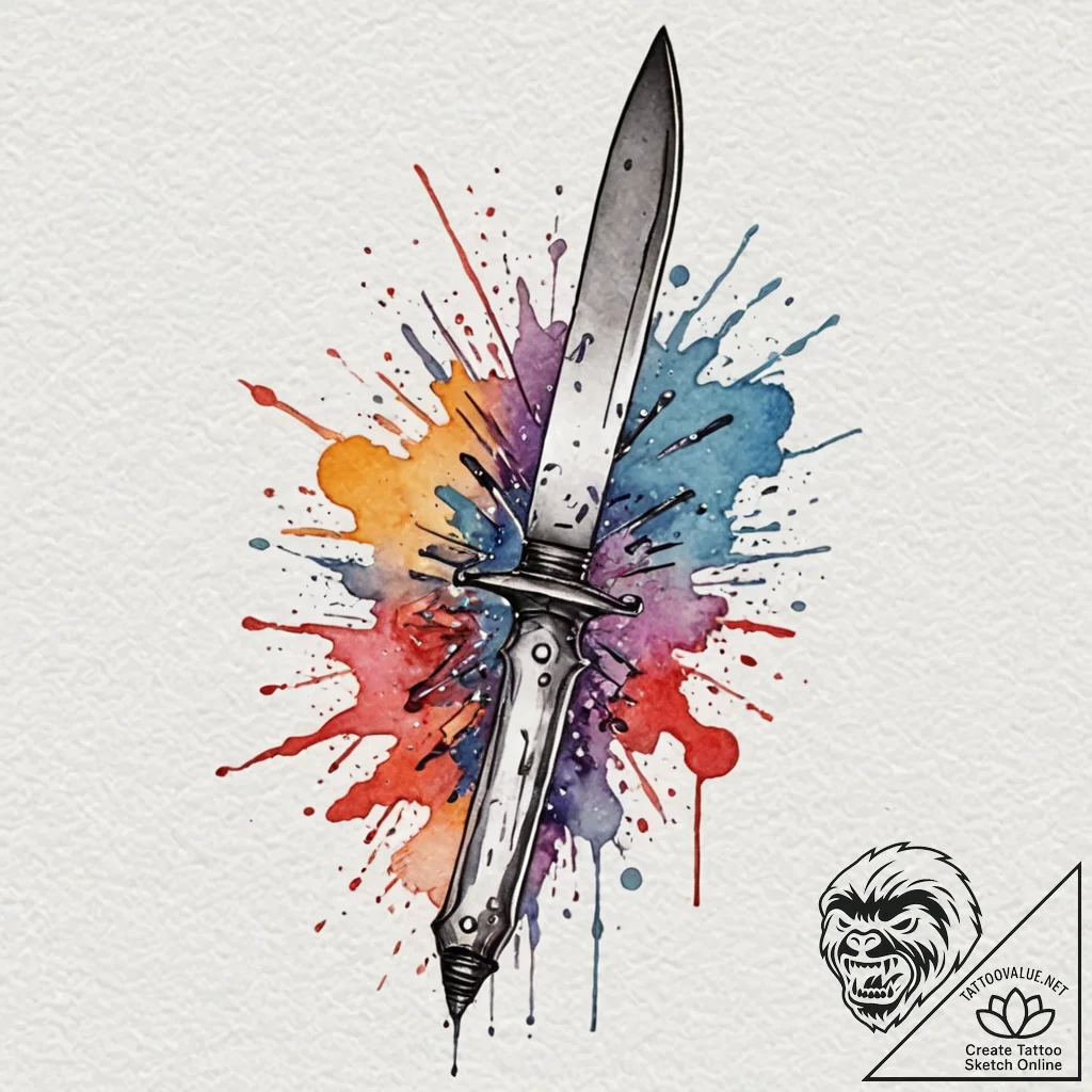 Knife, tattoo drawing outline, on a clean whi... - tattoo sketch (№1752795441_0, 17.07.2025 23:37) — tattoovalue.net