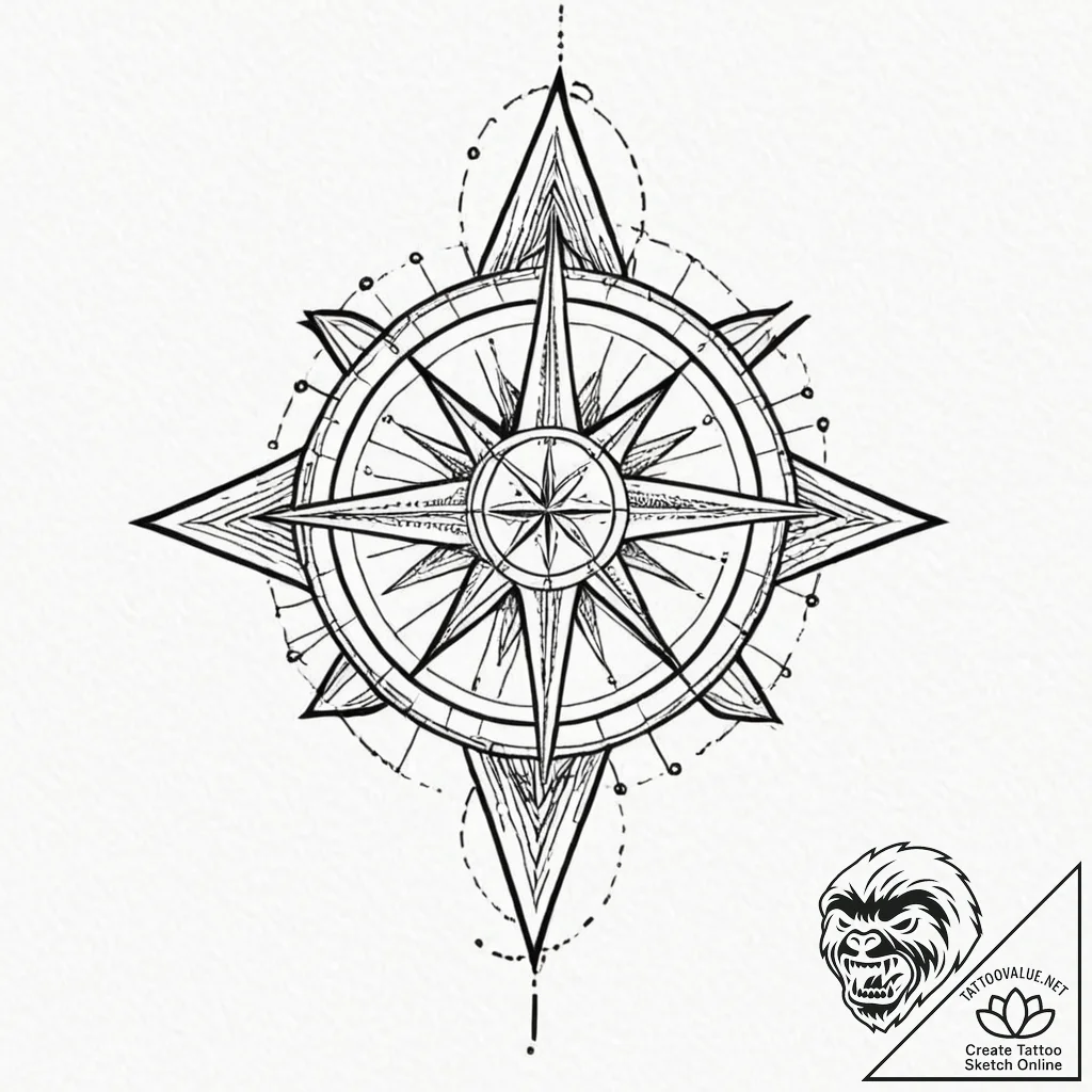 Tattoo sketch a single, glowing "north star"... - tattoo sketch (№1752795678_0, 17.07.2025 23:41) — tattoovalue.net