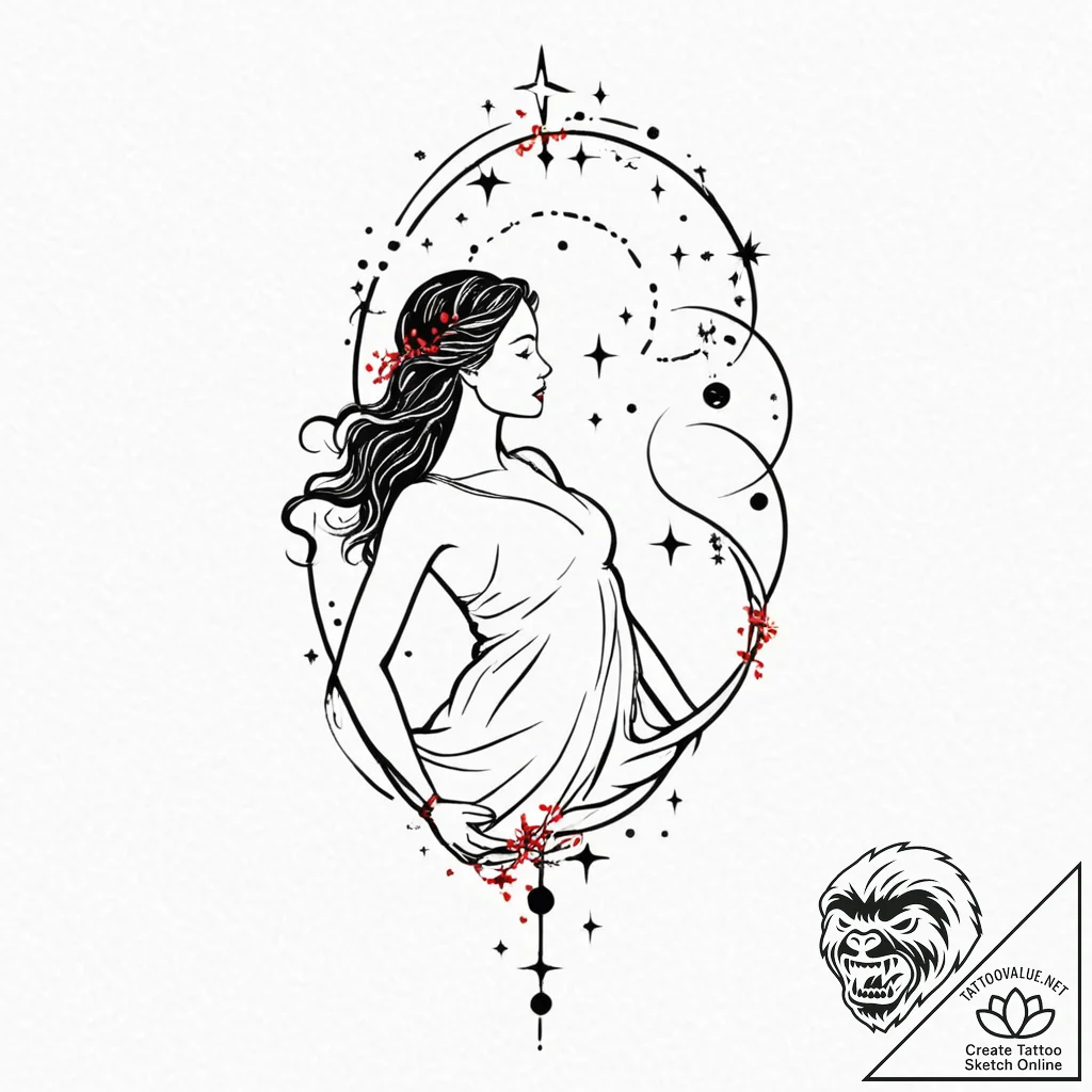 Tattoo design a virgo constellation, with sta... - tattoo sketch (№1752796323_0, 17.07.2025 23:52) — tattoovalue.net