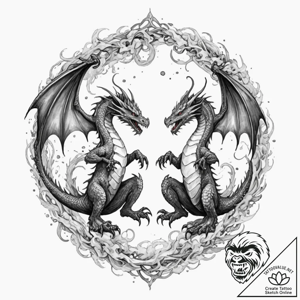 Tattoo sketch a pair of dragons, their bodies... - tattoo sketch (№1752796881_0, 18.07.2025 00:01) — tattoovalue.net