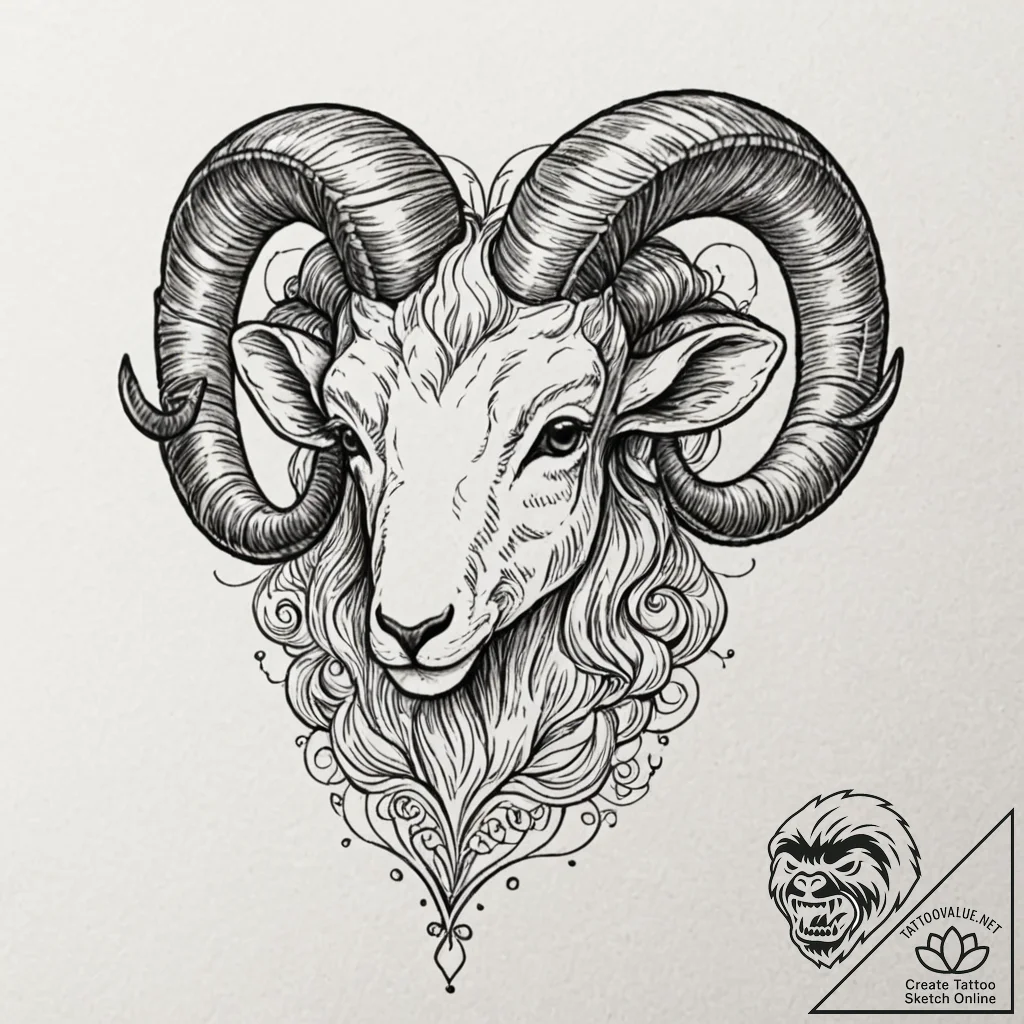 Tattoo sketch an aries ram's horn subtly curv... - tattoo sketch (№1752797040_0, 18.07.2025 00:04) — tattoovalue.net