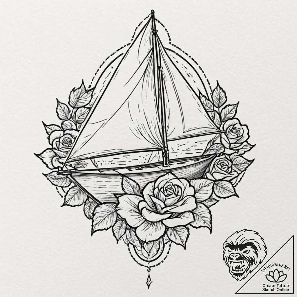 Tattoo sketch a small, stylized sailboat on a... - tattoo sketch (№1752797120_0, 18.07.2025 00:05) — tattoovalue.net