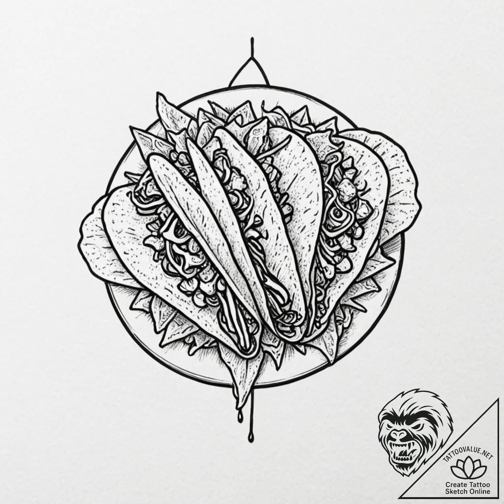 Tattoo sketch a 'taco' on one, 'nachos' on th... - tattoo sketch (№1752797279_0, 18.07.2025 00:07) — tattoovalue.net