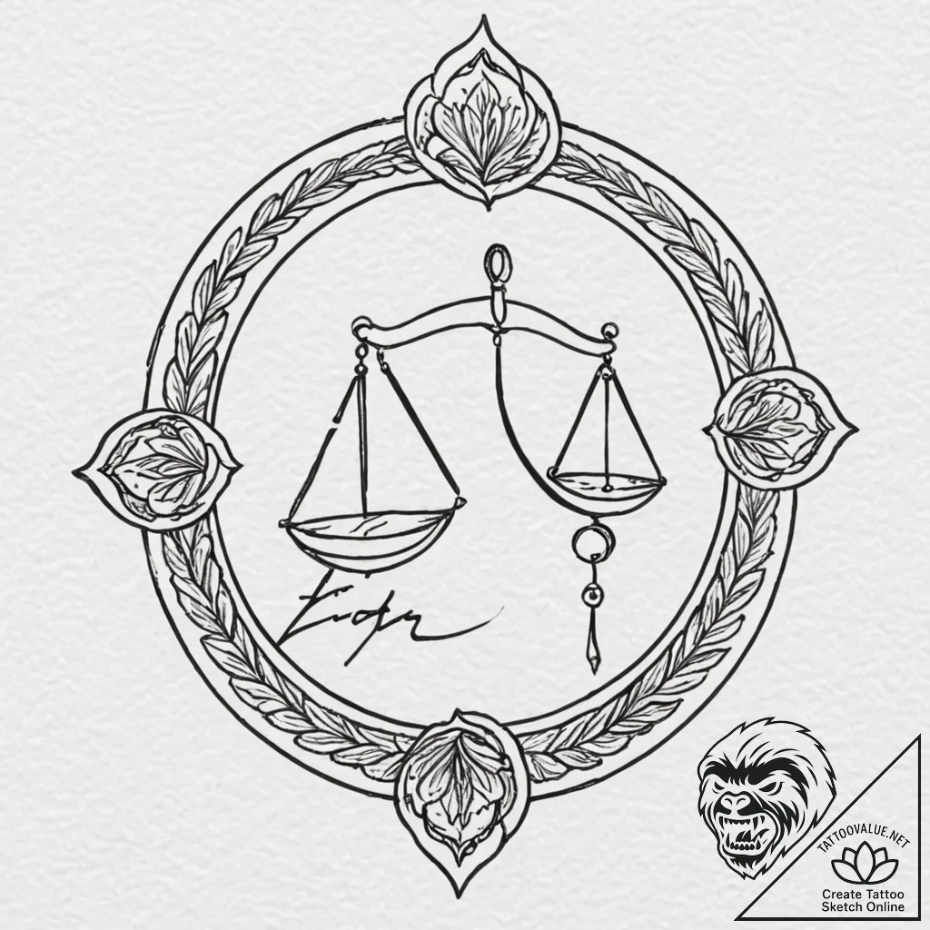 Tattoo sketch libra's glyph balanced on a sin... - tattoo sketch (№1752832210_0, 18.07.2025 09:50) — tattoovalue.net