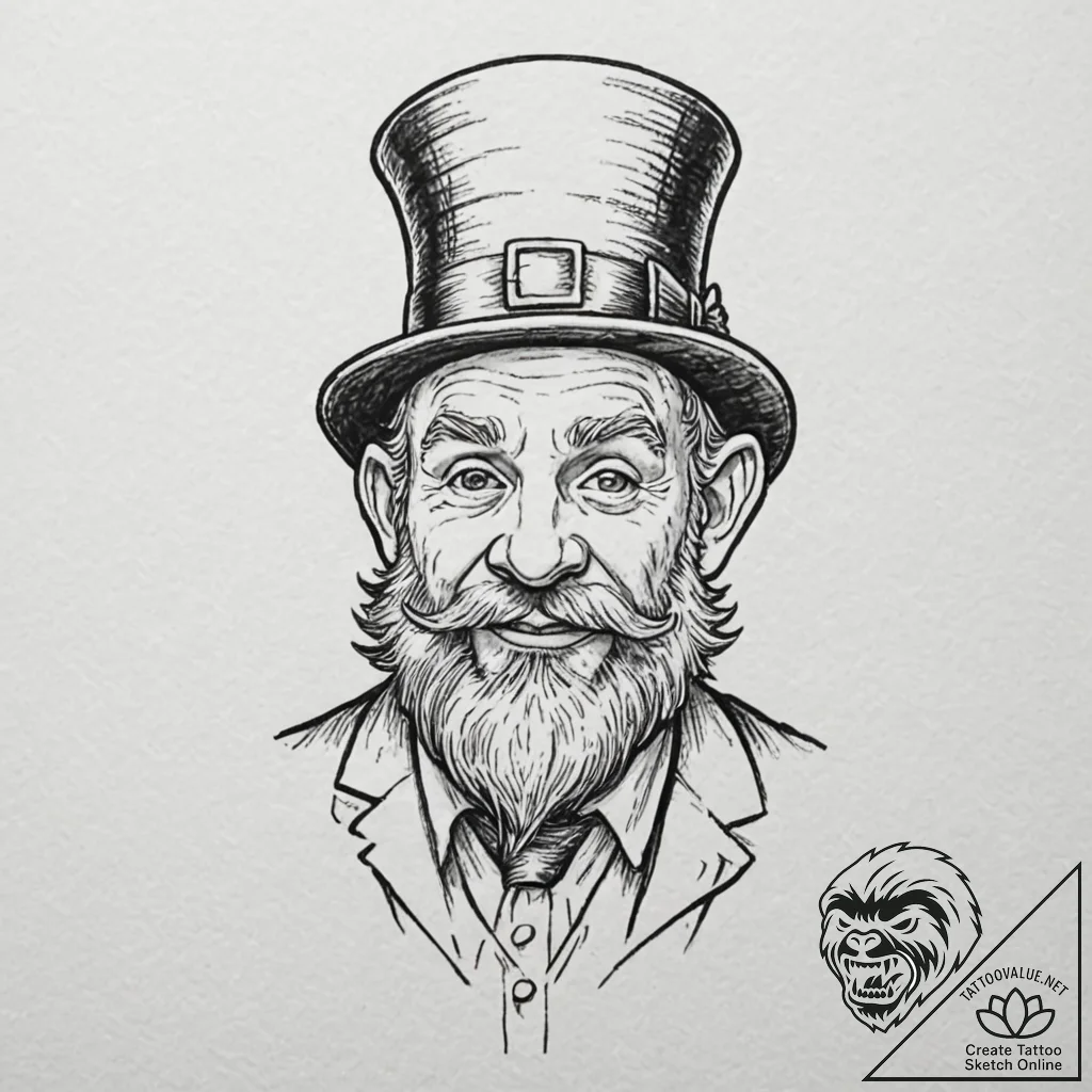 Leprechaun, tattoo drawing outline, on a clea... - tattoo sketch (№1752832292_0, 18.07.2025 09:51) — tattoovalue.net
