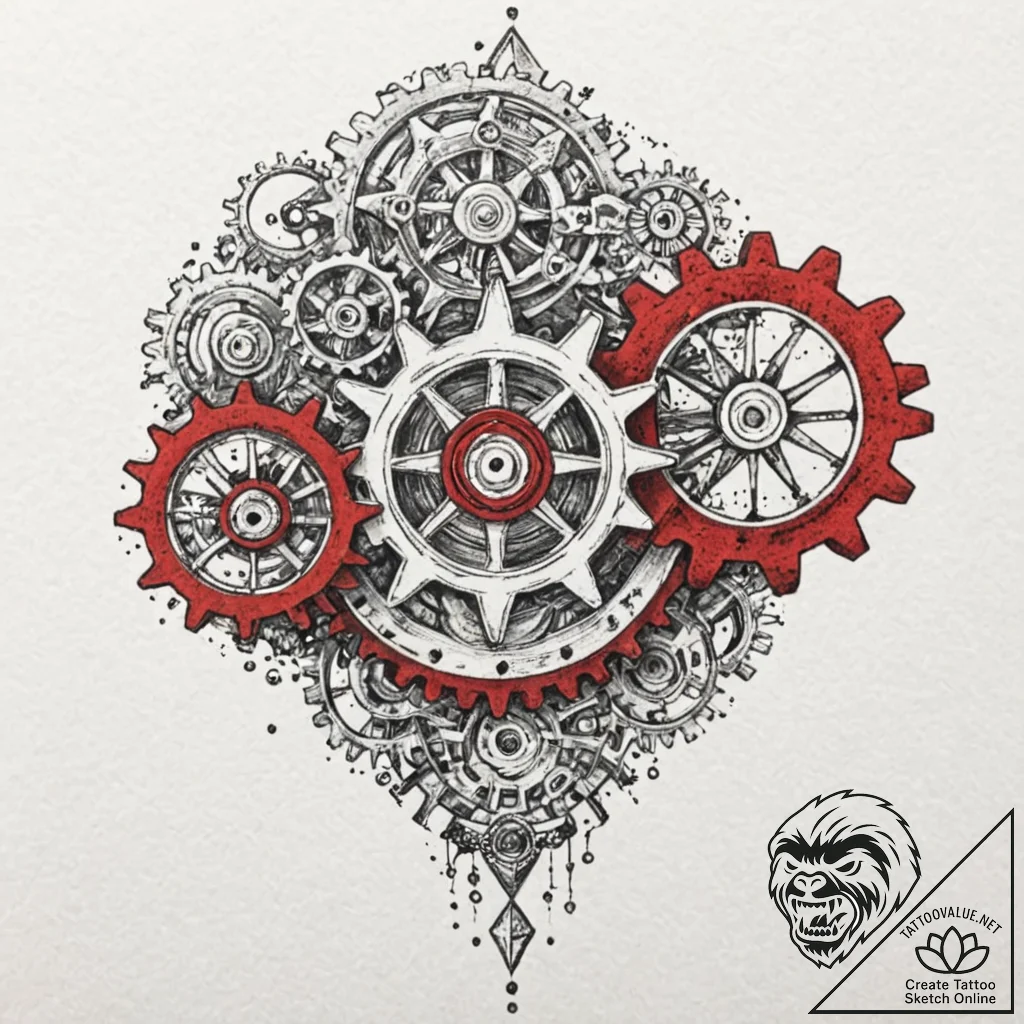 Gears, ink illustration for tattoo, dotwork t... - tattoo sketch (№1752833020_0, 18.07.2025 10:03) — tattoovalue.net