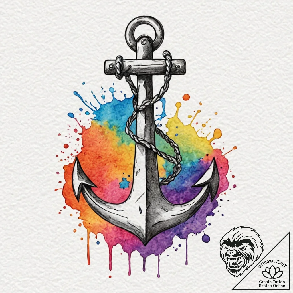 Anchor, tattoo line art, vibrant colors, full... - tattoo sketch (№1752833100_0, 18.07.2025 10:05) — tattoovalue.net