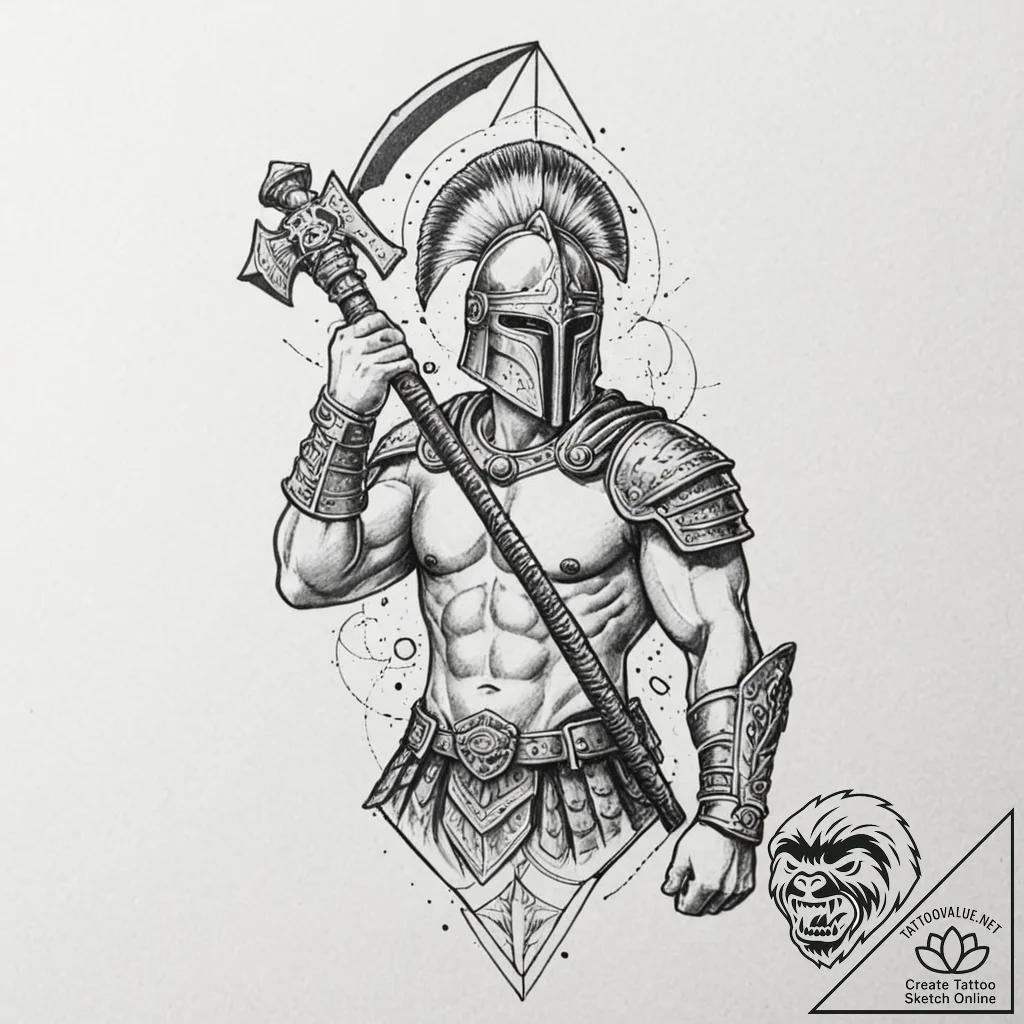 Tattoo design a gladiator's armored arm with... - tattoo sketch (№1752833420_0, 18.07.2025 10:10) — tattoovalue.net