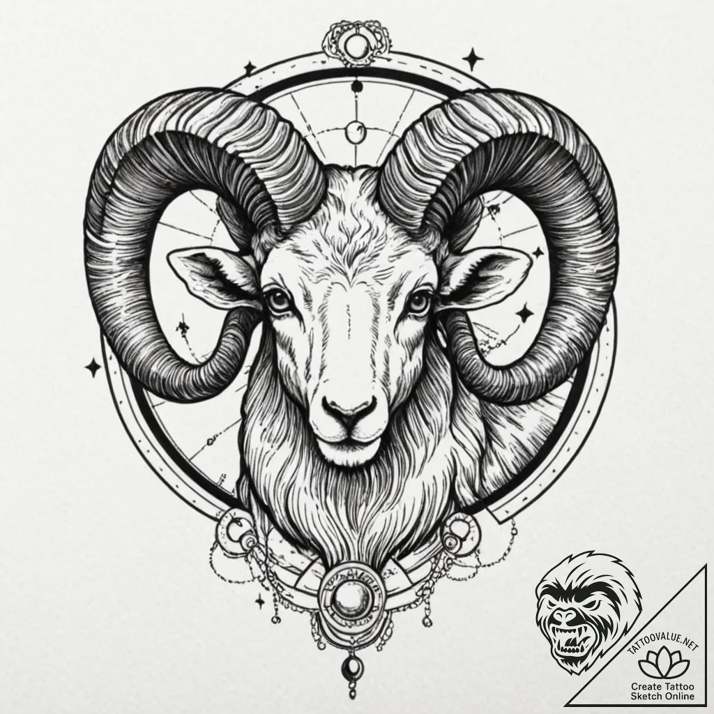Tattoo sketch an aries ram's head with a cele... - tattoo sketch (№1752834760_0, 18.07.2025 10:32) — tattoovalue.net