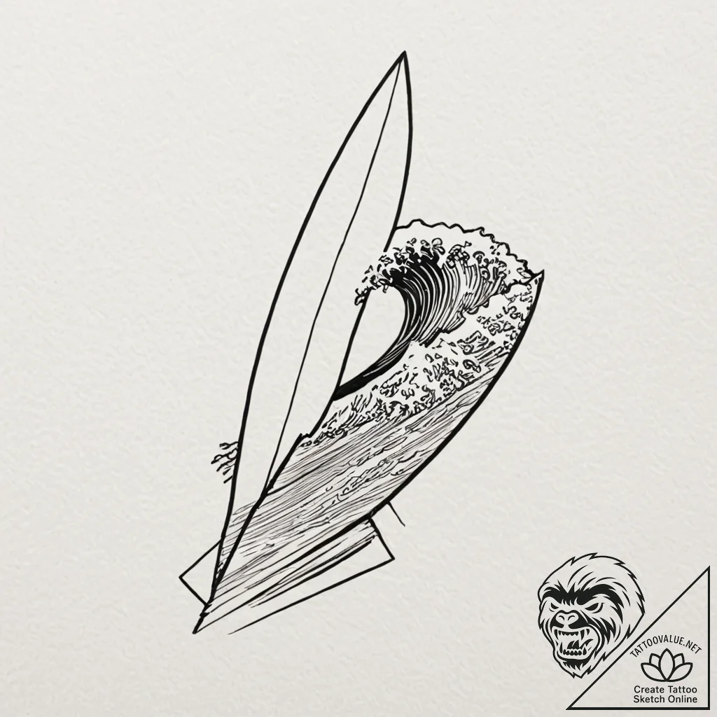 Tattoo sketch a stylized surfboard on one, a... - tattoo sketch (№1752835222_0, 18.07.2025 10:40) — tattoovalue.net