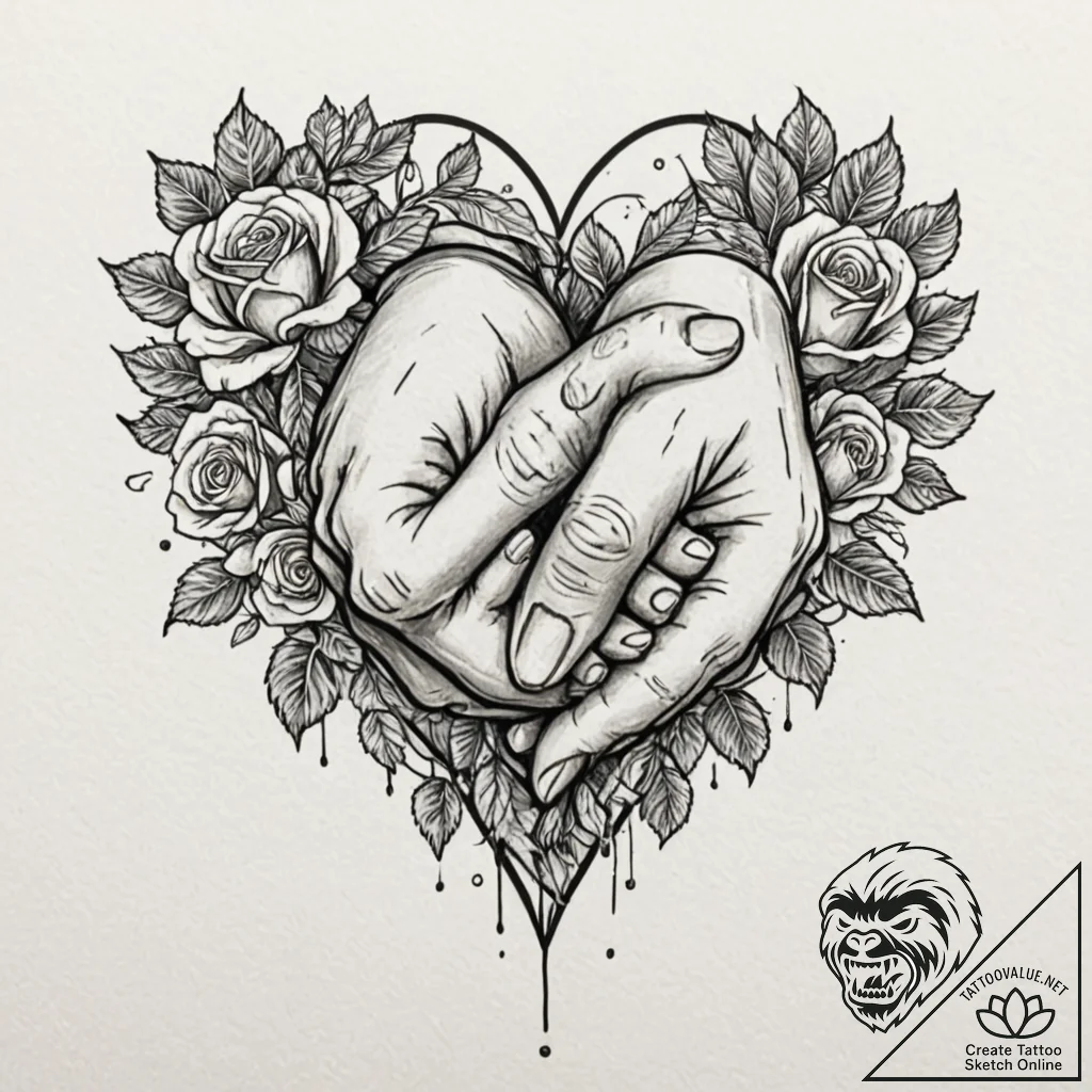 Tattoo design a heart made of two hands gentl... - tattoo sketch (№1752835610_0, 18.07.2025 10:46) — tattoovalue.net