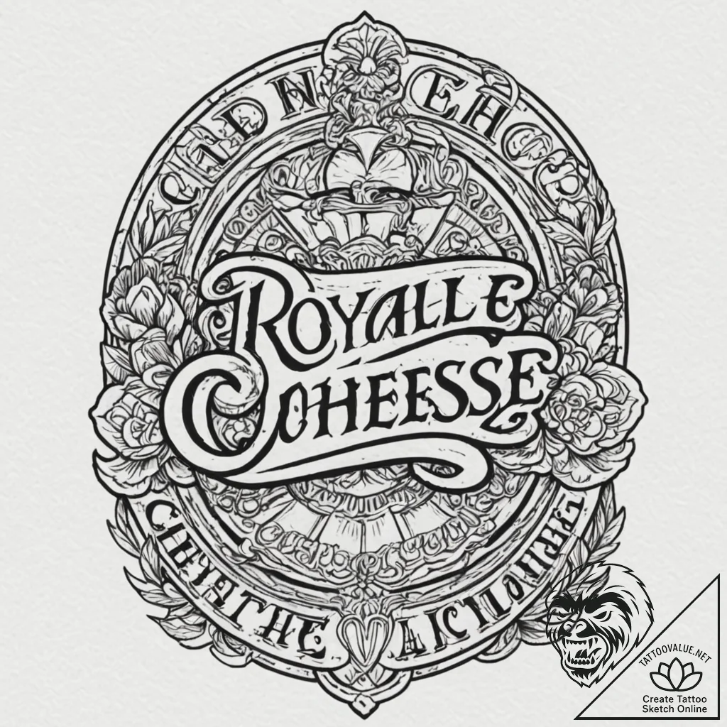 Chicano lettering tattoo of "royale with chee... - tattoo sketch (№1752835687_0, 18.07.2025 10:48) — tattoovalue.net