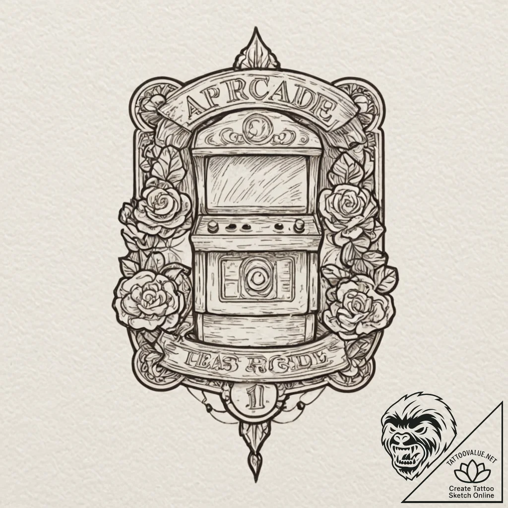 Tattoo design a stylized arcade token with a... - tattoo sketch (№1752835995_0, 18.07.2025 10:53) — tattoovalue.net
