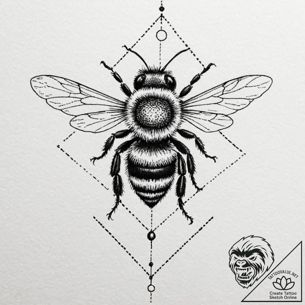 Bee, ink illustration for tattoo, dotwork tat... - tattoo sketch (№1752836690_0, 18.07.2025 11:04) — tattoovalue.net