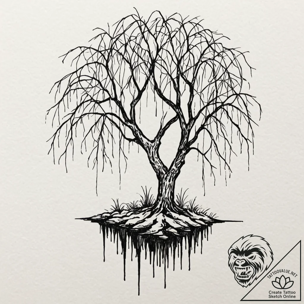 Tattoo sketch an abstract weeping willow tree... - tattoo sketch (№1752836767_0, 18.07.2025 11:06) — tattoovalue.net