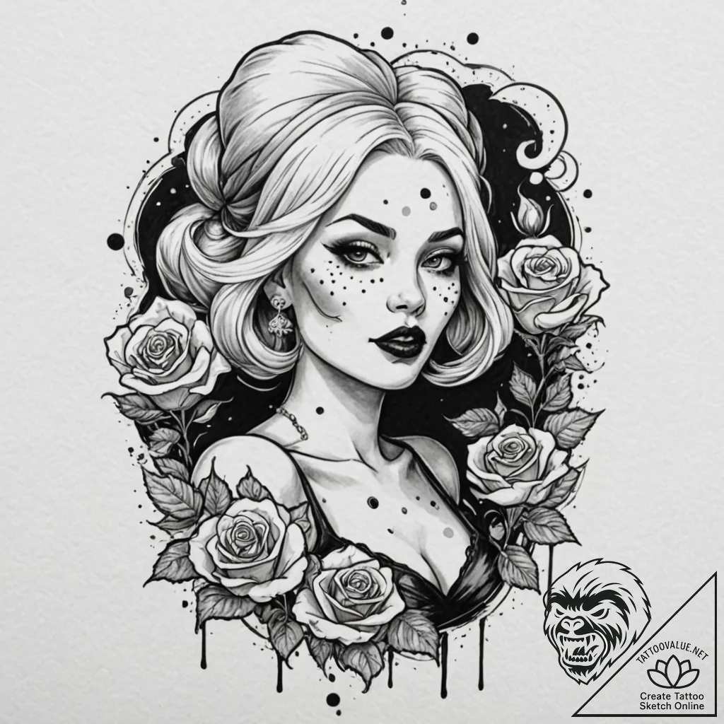 A trash polka tattoo of cruella de vil, with... - tattoo sketch (№1752837155_0, 18.07.2025 11:12) — tattoovalue.net