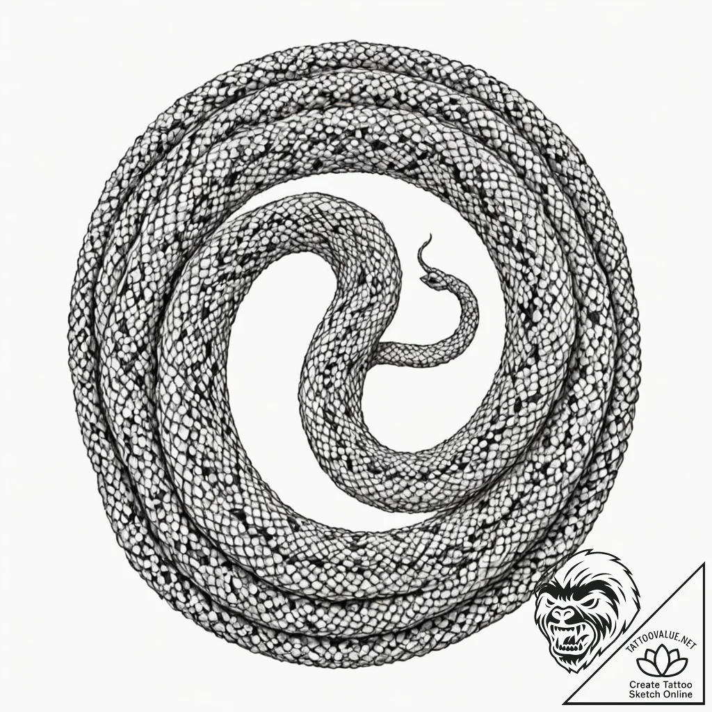 A detailed shot of a coiled snake., concept a... - tattoo sketch (№1752837310_0, 18.07.2025 11:15) — tattoovalue.net