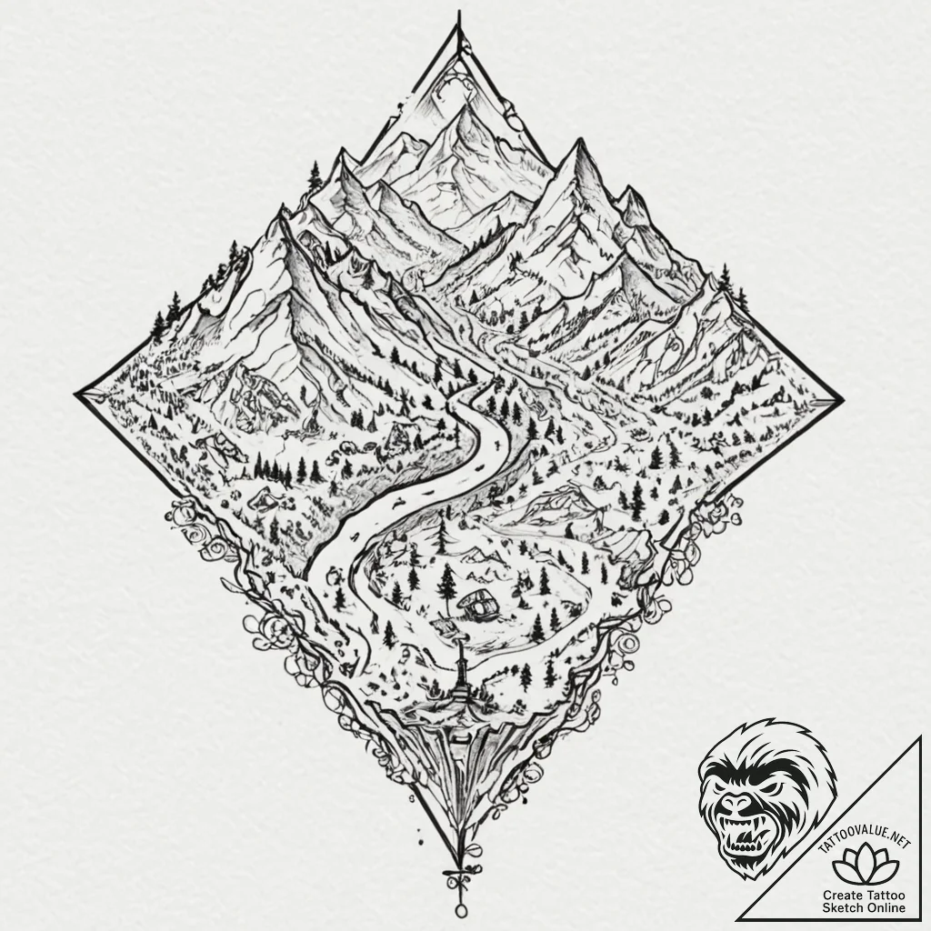 A linework tattoo of the map of his journey,,... - tattoo sketch (№1752839675_0, 18.07.2025 11:54) — tattoovalue.net