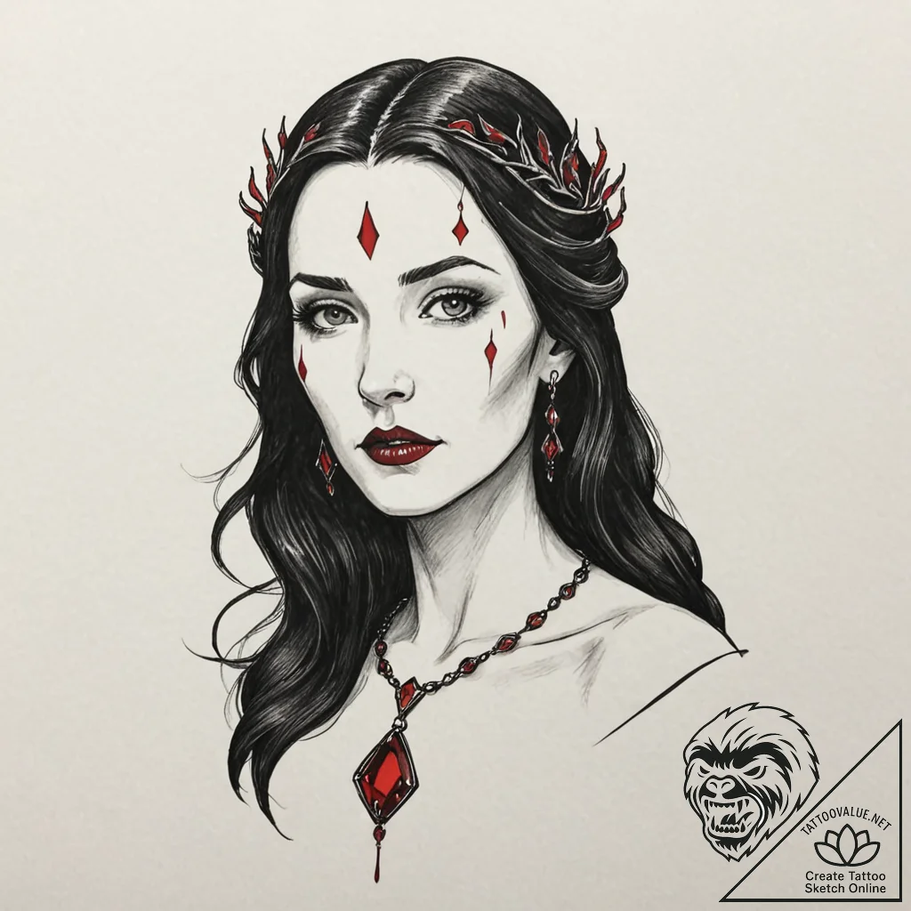 A neo-traditional tattoo of melisandre, the r... - tattoo sketch (№1752839758_0, 18.07.2025 11:55) — tattoovalue.net