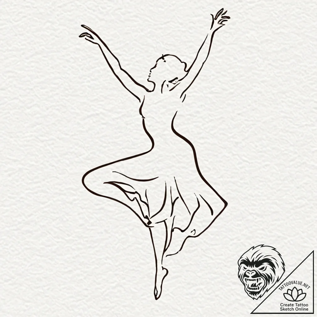 Tattoo sketch a small, graceful dancer's silh... - tattoo sketch (№1752840173_0, 18.07.2025 12:02) — tattoovalue.net