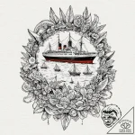 Ship, tattoo flash sheet design, muted color… – tattoo sketch (№1752840744_0, 18.07.2025 12:12) — tattoovalue.net