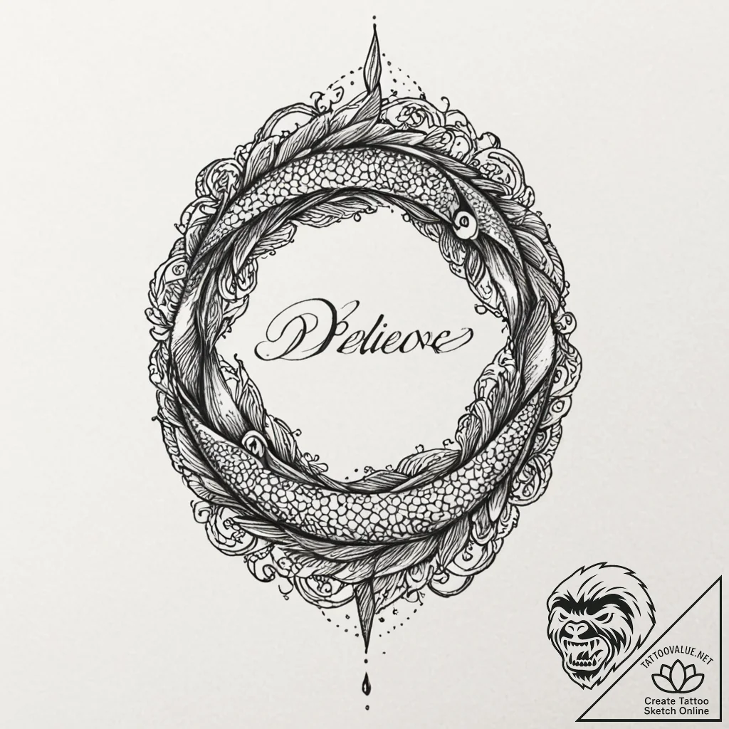 Tattoo design "i believe" text for pisces, wi... - tattoo sketch (№1752841158_0, 18.07.2025 12:19) — tattoovalue.net