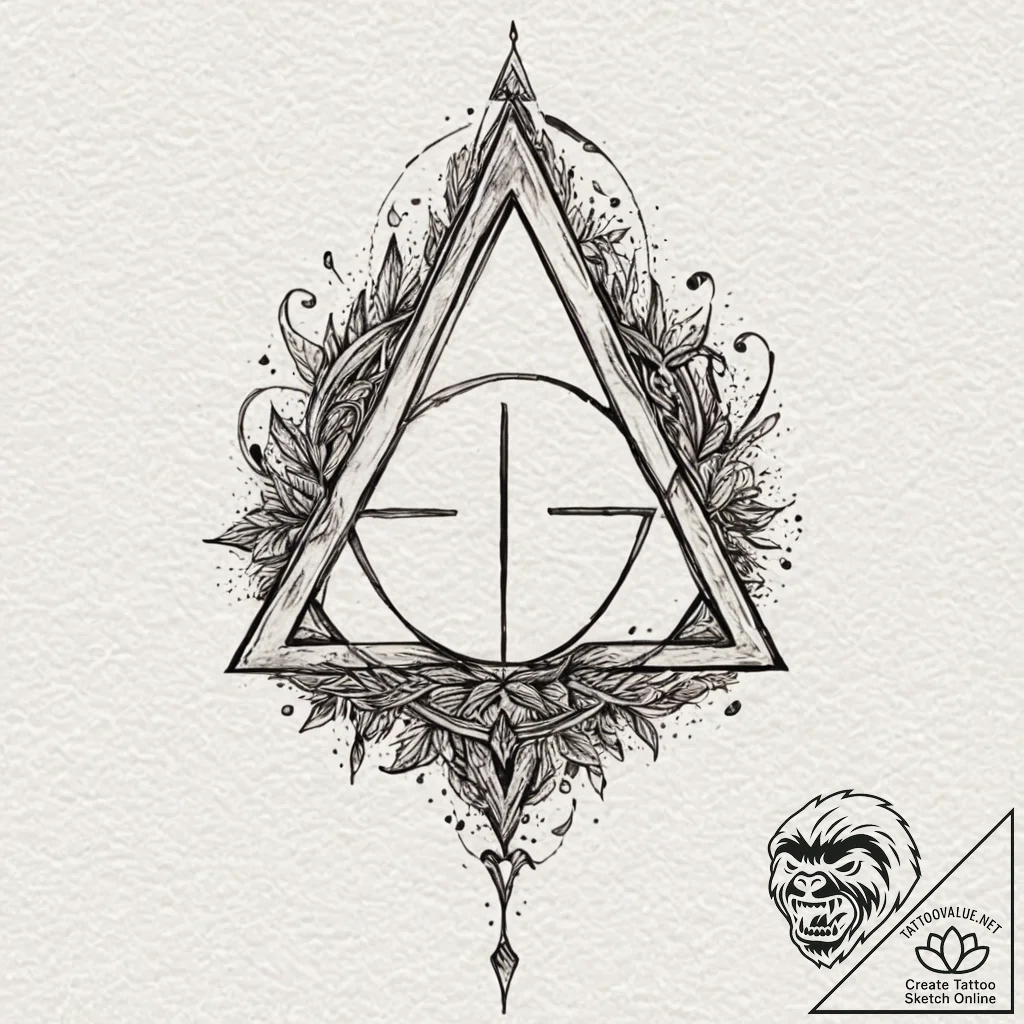 A beautiful linework tattoo of the deathly ha... - tattoo sketch (№1752841242_0, 18.07.2025 12:20) — tattoovalue.net