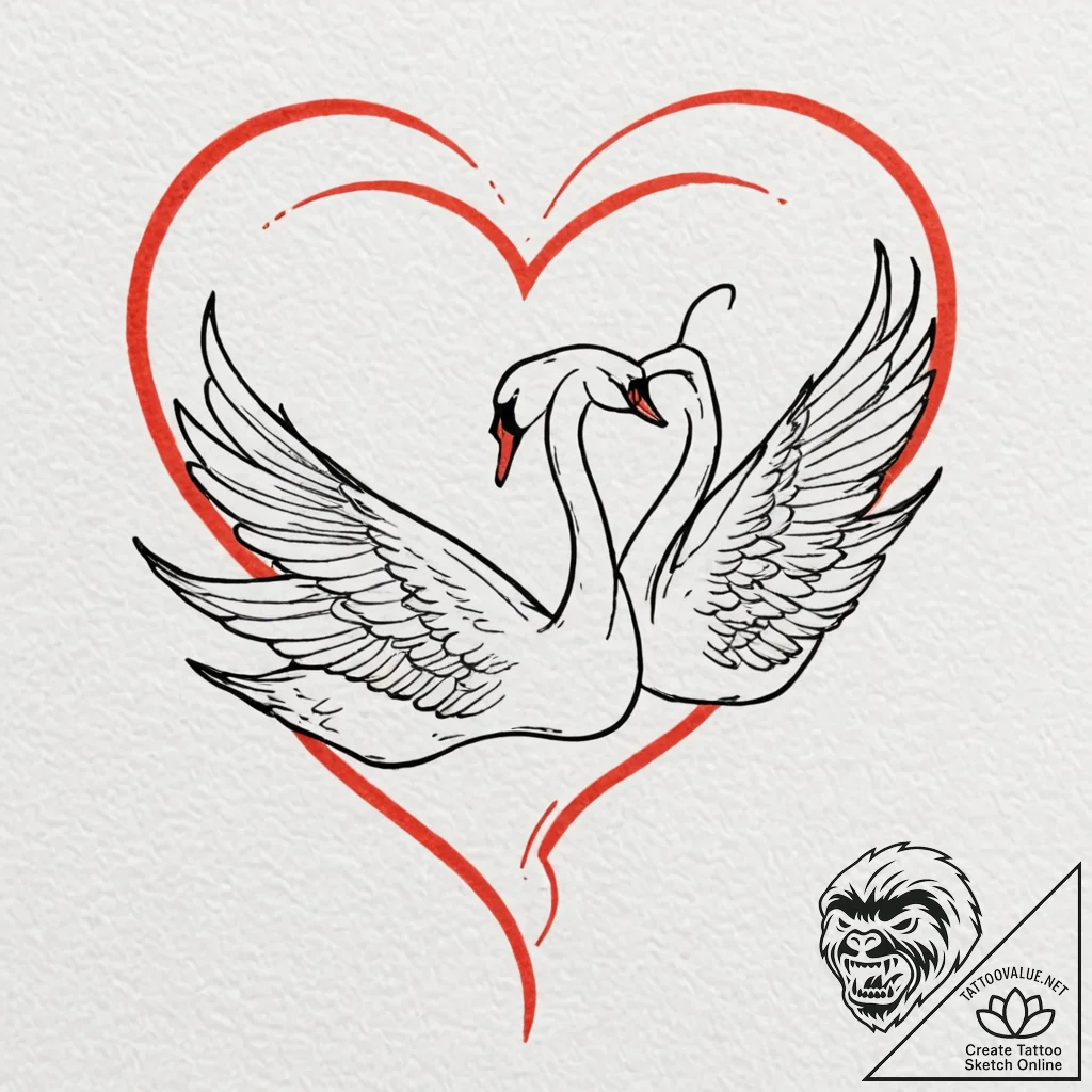 Tattoo sketch two entwined swans, representin... - tattoo sketch (№1752841655_0, 18.07.2025 12:27) — tattoovalue.net
