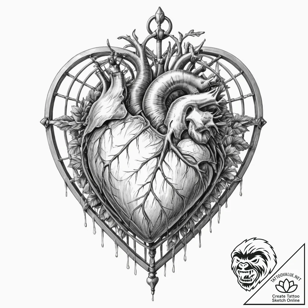 Tattoo design a stylized heart protected by a... - tattoo sketch (№1752841978_0, 18.07.2025 12:32) — tattoovalue.net
