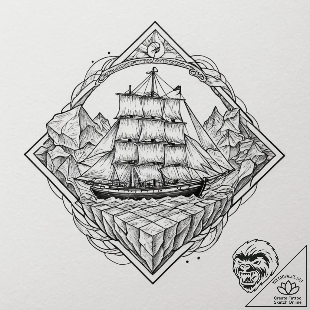 Cubes, tattoo line art, old school traditiona... - tattoo sketch (№1752842625_0, 18.07.2025 12:43) — tattoovalue.net