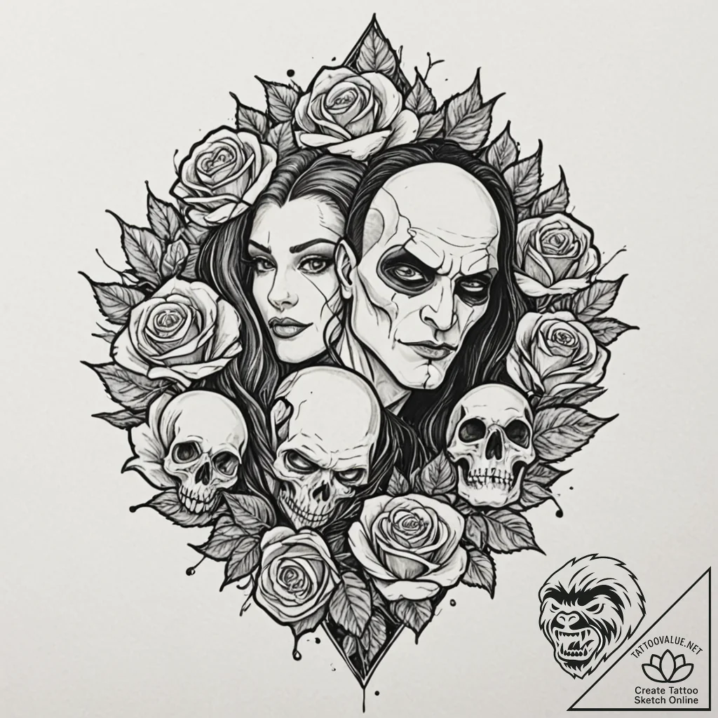 A graphic novel panel of the main characters... - tattoo sketch (№1752842785_0, 18.07.2025 12:46) — tattoovalue.net