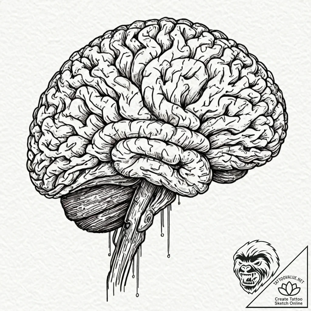 Tattoo design a human brain with integrated c... - tattoo sketch (№1752843435_0, 18.07.2025 12:57) — tattoovalue.net