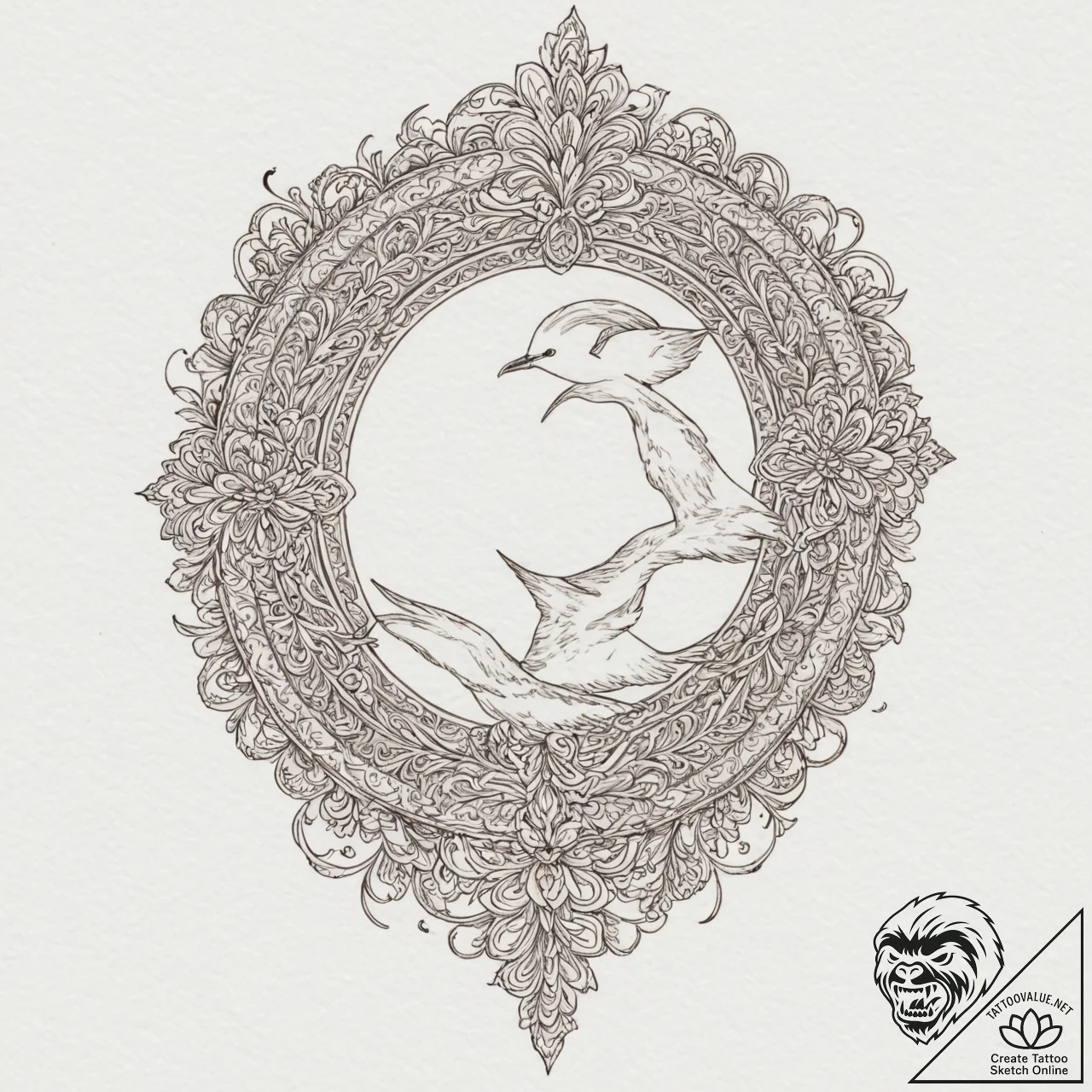 Seagull, tattoo drawing outline, ornamental t... - tattoo sketch (№1752844174_0, 18.07.2025 13:09) — tattoovalue.net