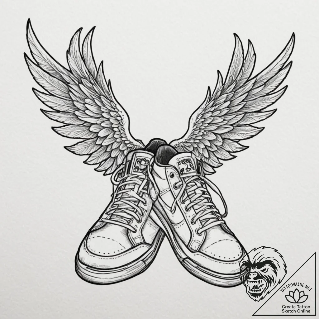 Tattoo sketch a runner's shoe with wings., ta... - tattoo sketch (№1752845040_0, 18.07.2025 13:24) — tattoovalue.net