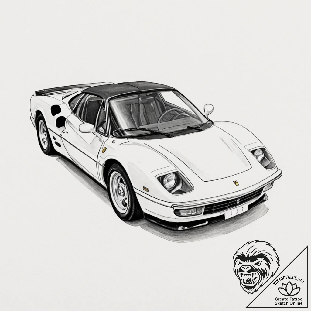 A sketch of the red ferrari from ferris buell... - tattoo sketch (№1752845205_0, 18.07.2025 13:26) — tattoovalue.net