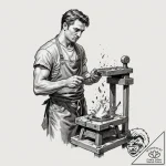 A detailed portrait of a blacksmith at work,… – tattoo sketch (№1752845790_0, 18.07.2025 13:36) — tattoovalue.net