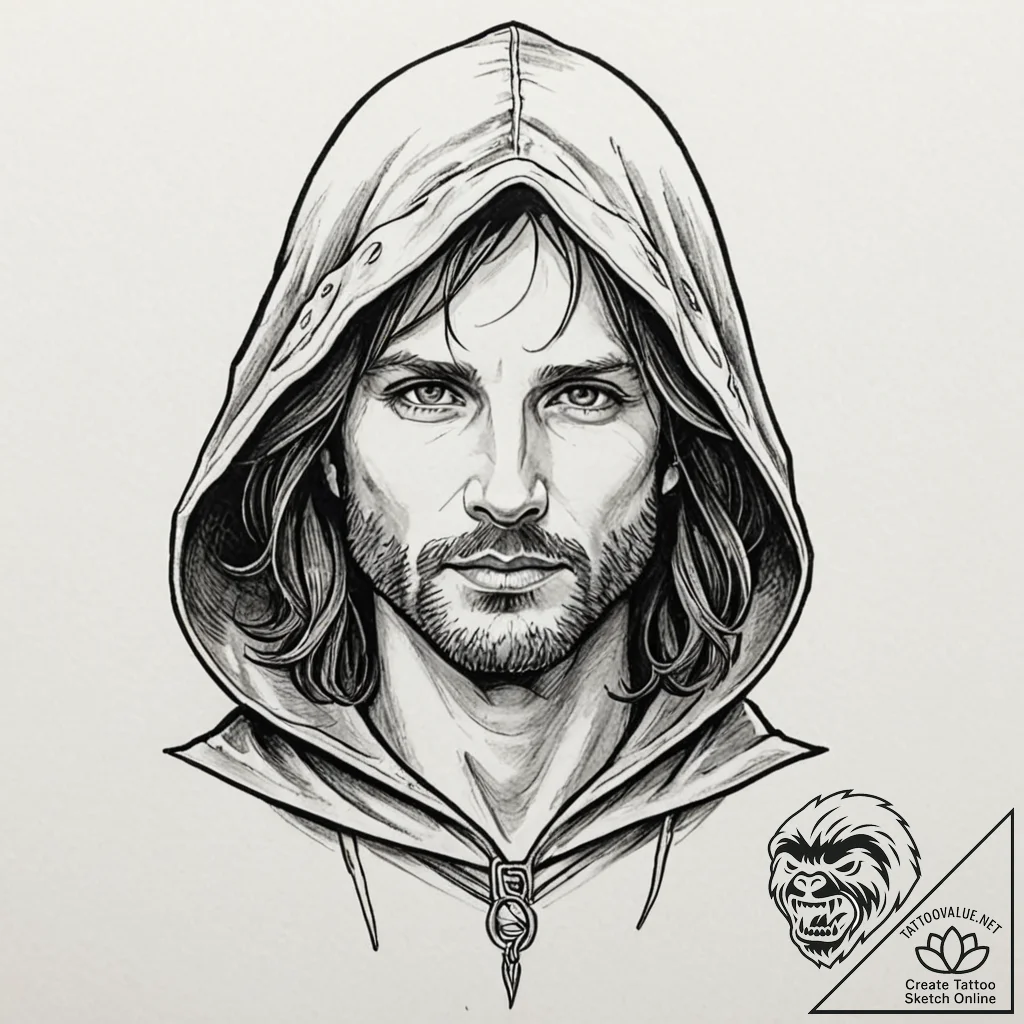 A graphic novel style portrait of aragorn as... - tattoo sketch (№1752846043_0, 18.07.2025 13:40) — tattoovalue.net