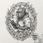 A portrait of a beekeeper holding a frame swa… – tattoo sketch (№1752846128_0, 18.07.2025 13:42) — tattoovalue.net