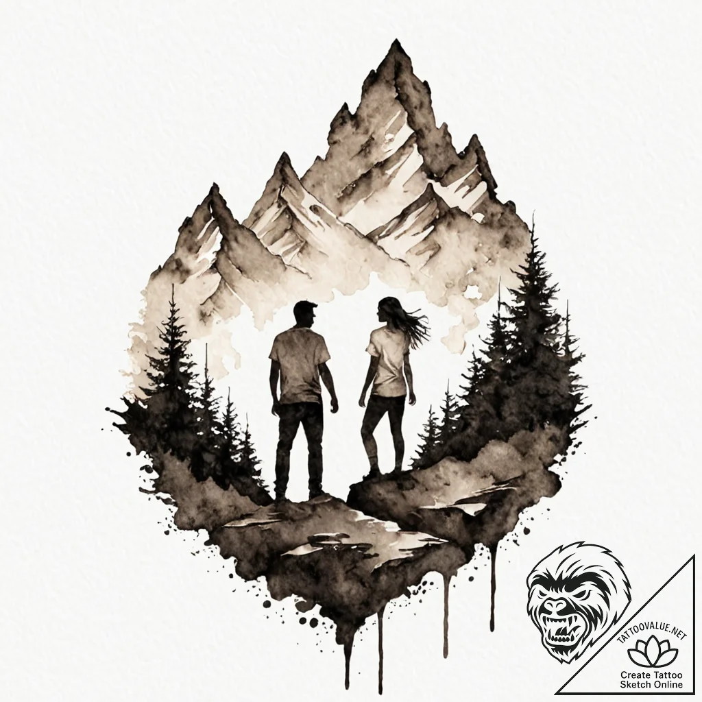 Tattoo sketch a silhouette of two people on a... - tattoo sketch (№1752846798_0, 18.07.2025 13:53) — tattoovalue.net