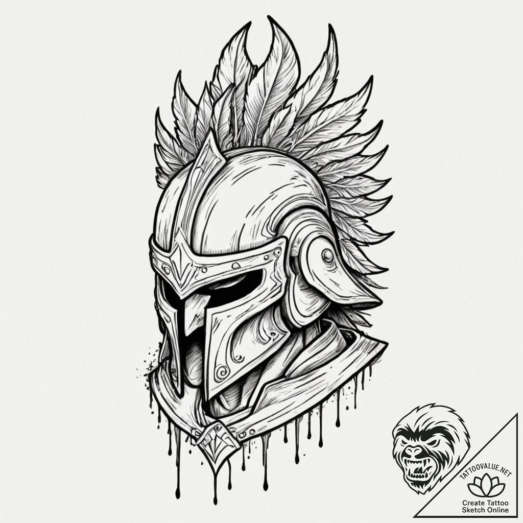 Tattoo sketch a warrior's helmet with a singl... - tattoo sketch (№1752847713_0, 18.07.2025 14:08) — tattoovalue.net