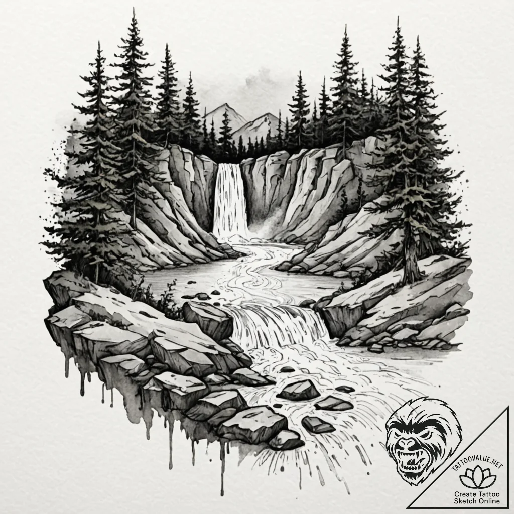 Tattoo sketch a flowing river that transforms... - tattoo sketch (№1752848300_0, 18.07.2025 14:18) — tattoovalue.net
