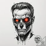 Trash polka portrait of the t-800, half flesh… – tattoo sketch (№1752848383_0, 18.07.2025 14:19) — tattoovalue.net