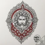 Poseidon, tattoo line art, black and red ink,… – tattoo sketch (№1752848468_0, 18.07.2025 14:21) — tattoovalue.net