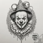 Clown, tattoo drawing outline, black and whit… – tattoo sketch (№1752848552_0, 18.07.2025 14:22) — tattoovalue.net