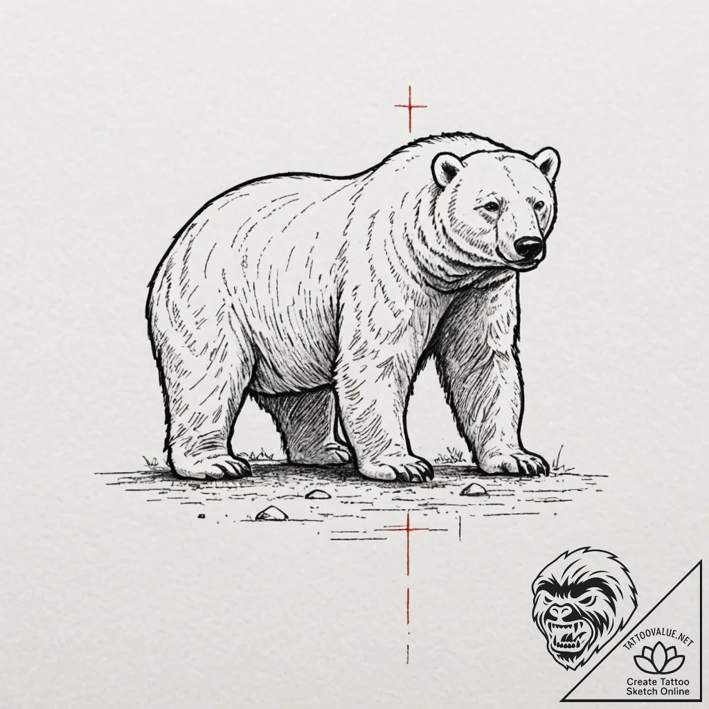 Polar bear, tattoo line art, on a clean white... - tattoo sketch (№1752848637_0, 18.07.2025 14:23) — tattoovalue.net
