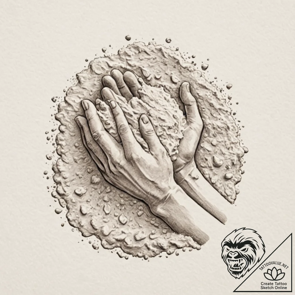 A person's hands covered in flour, kneading d... - tattoo sketch (№1752848809_0, 18.07.2025 14:26) — tattoovalue.net